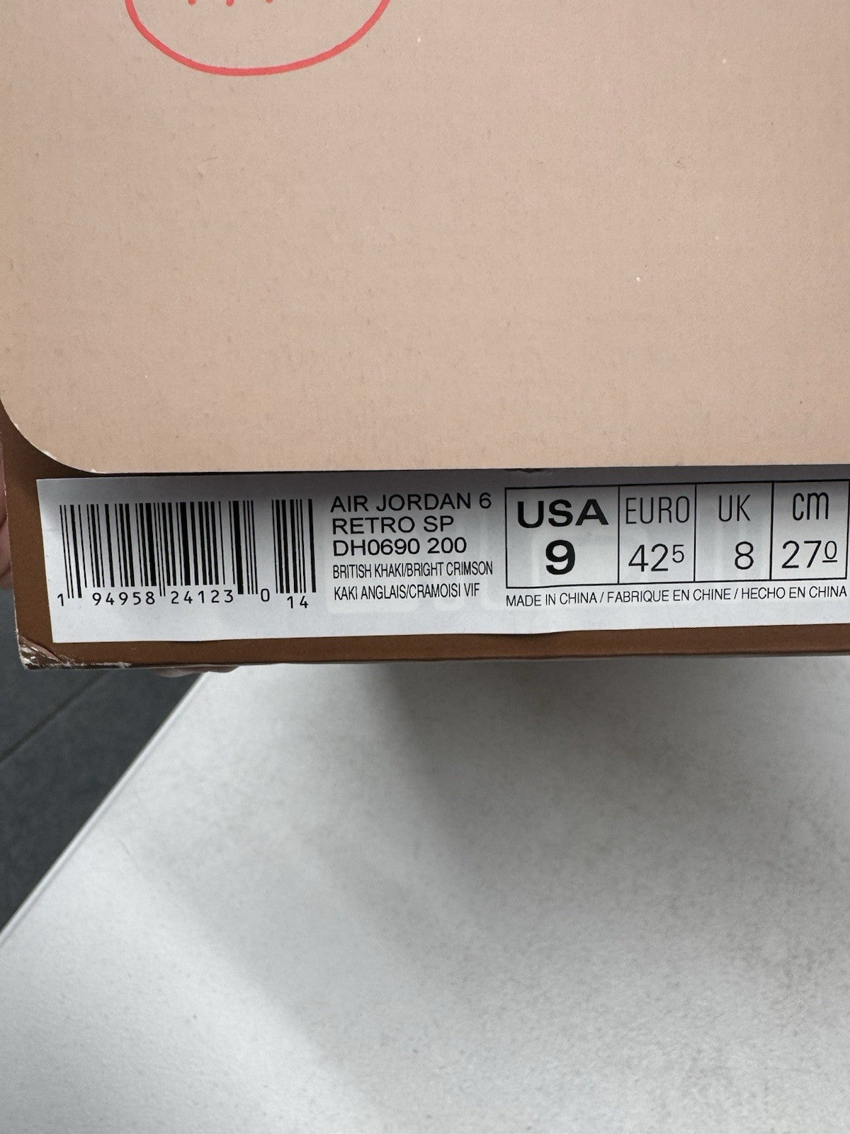 Jordan Air Jordan 6 Retro SP Travis Scott British Khaki Suede SIZE 9