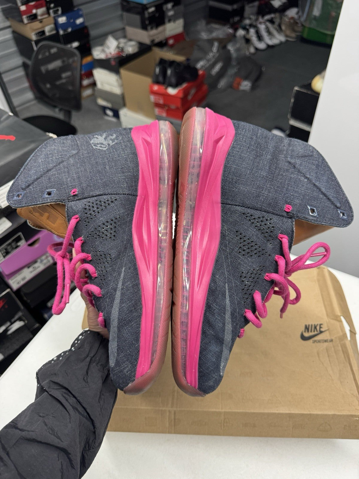 Nike LeBron X EXT Denim QS High Top Blue/Pink/Brown US 9 SIZE 9