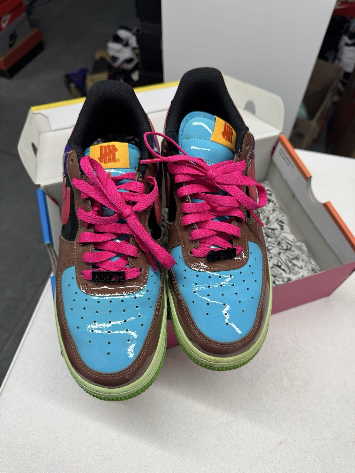 Nike Undefeated Air Force 1 Low Pink Prime Multicolor Patent Leather SIZE 8.5