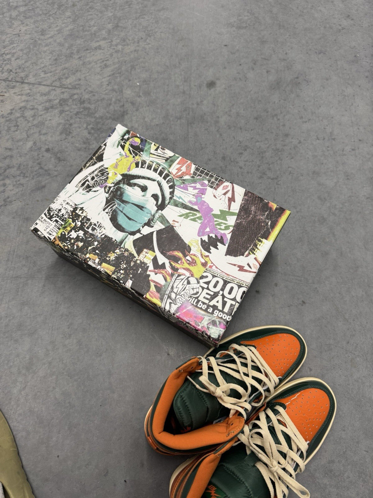 Reves Paris Air Kiy '85 Hi Men's High Top Sneakers Pine Green/Orange SIZE 11