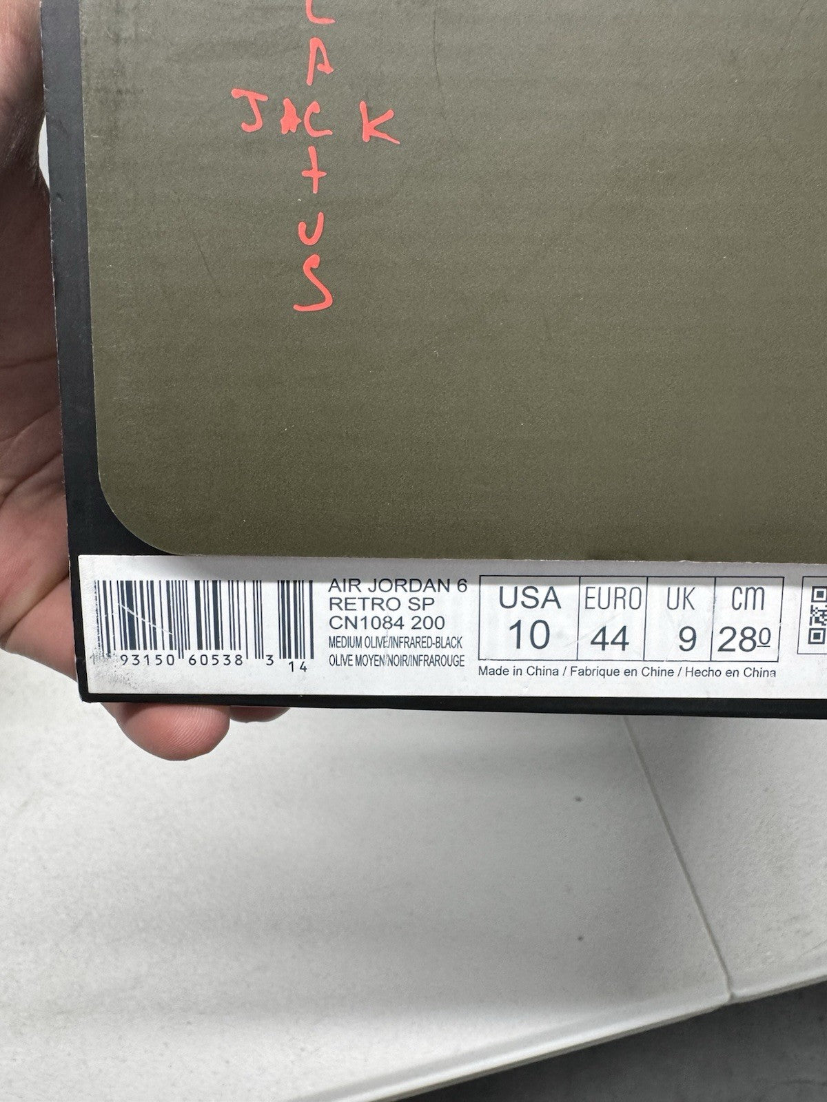 Jordan Air Jordan 6 Retro SP Travis Scott Olive Sneakers 2019 SIZE 10