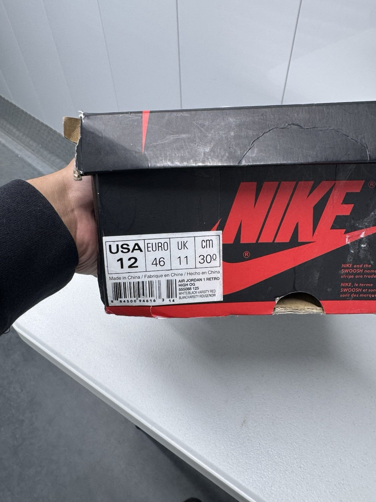 Jordan Air 1 Men's Sneakers Retro High Black Toe OG, Size 12