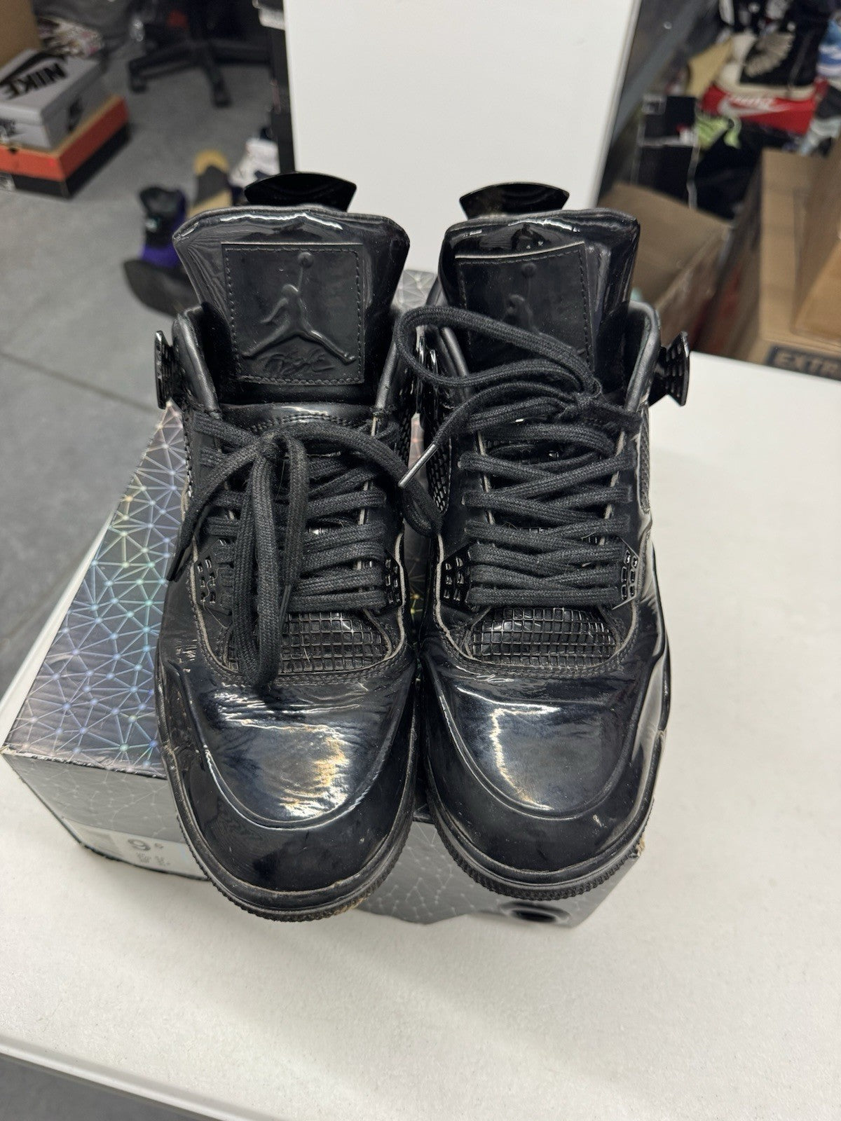 Jordan Air Jordan 4 Retro 11Lab4 Black/White Patent Leather Sneakers SIZE 9.5