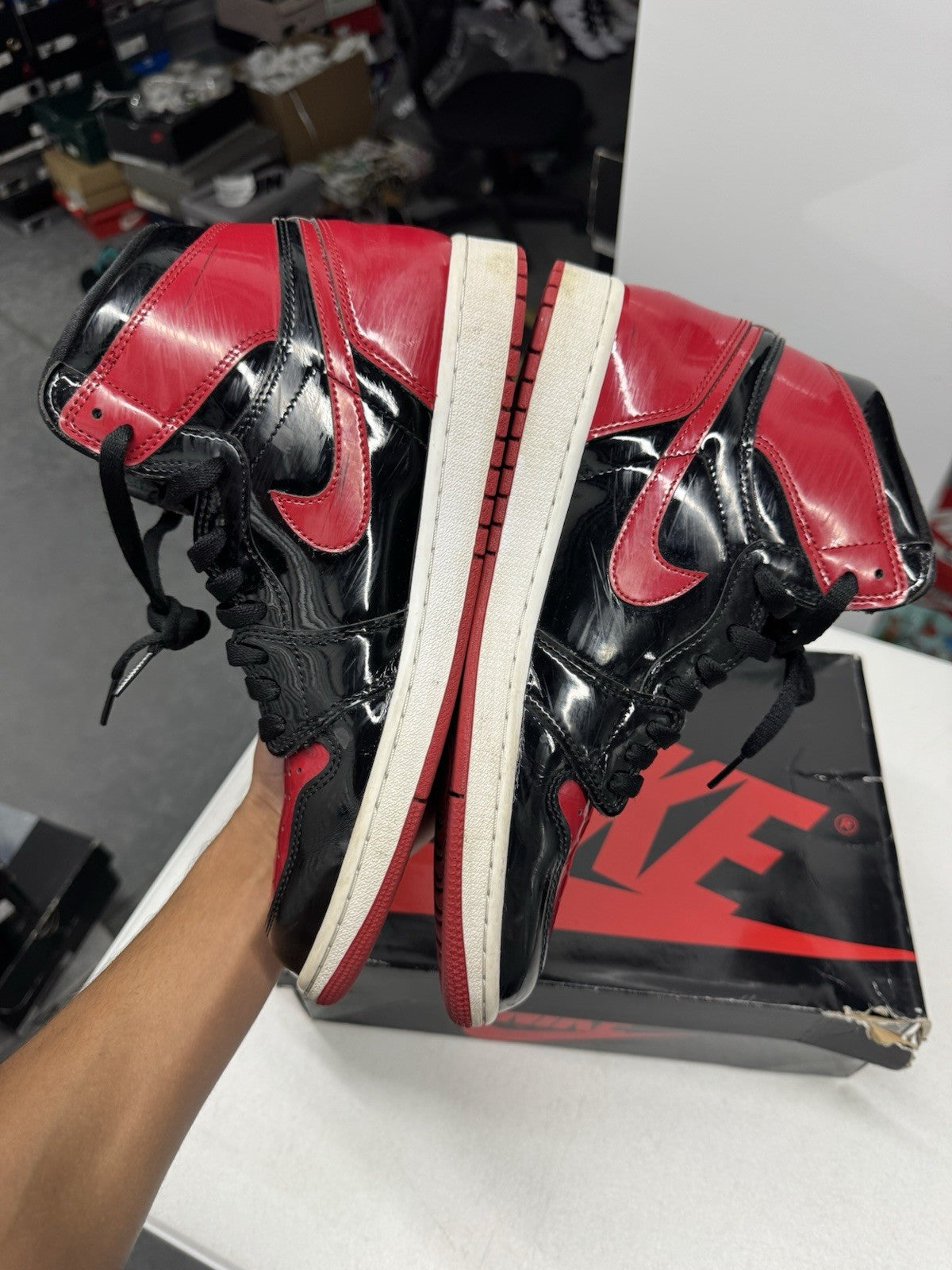 Jordan Air Jordan 1 Retro High OG Patent Bred Black/Varsity Red SIZE 10.5