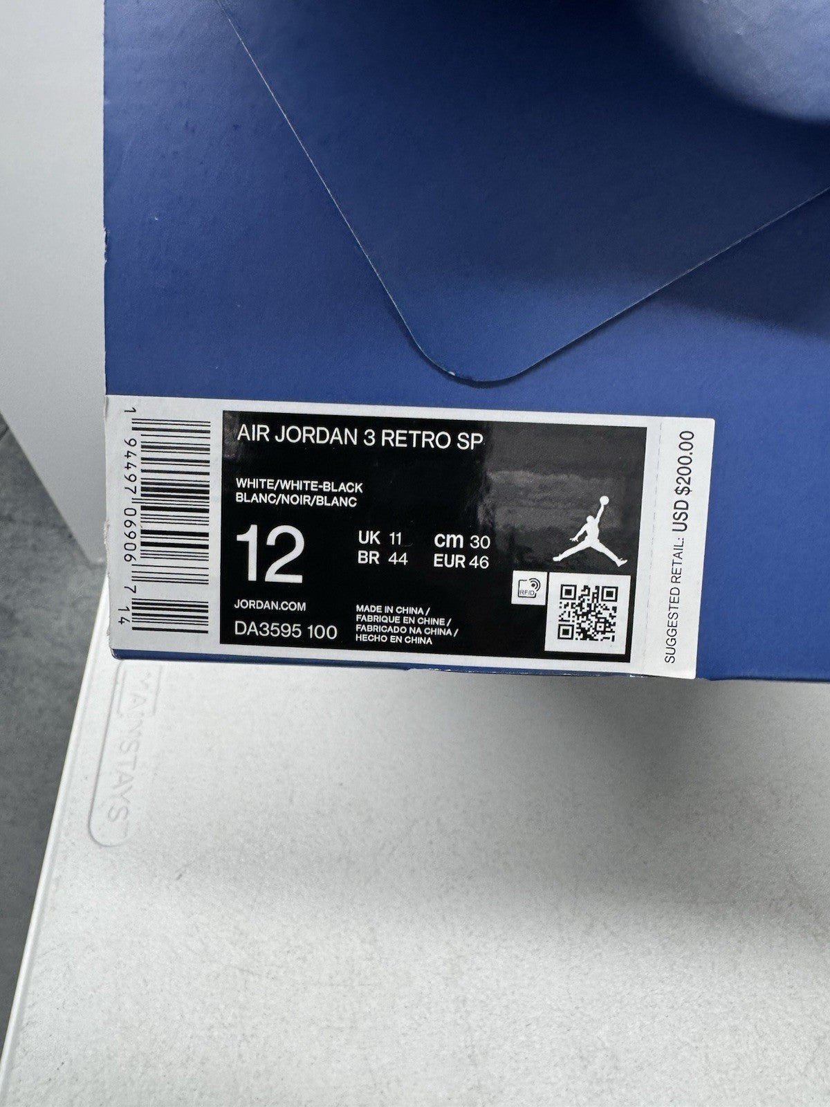 Jordan Air Jordan 3 Retro SP x Fragment White/Black Men's Size 12