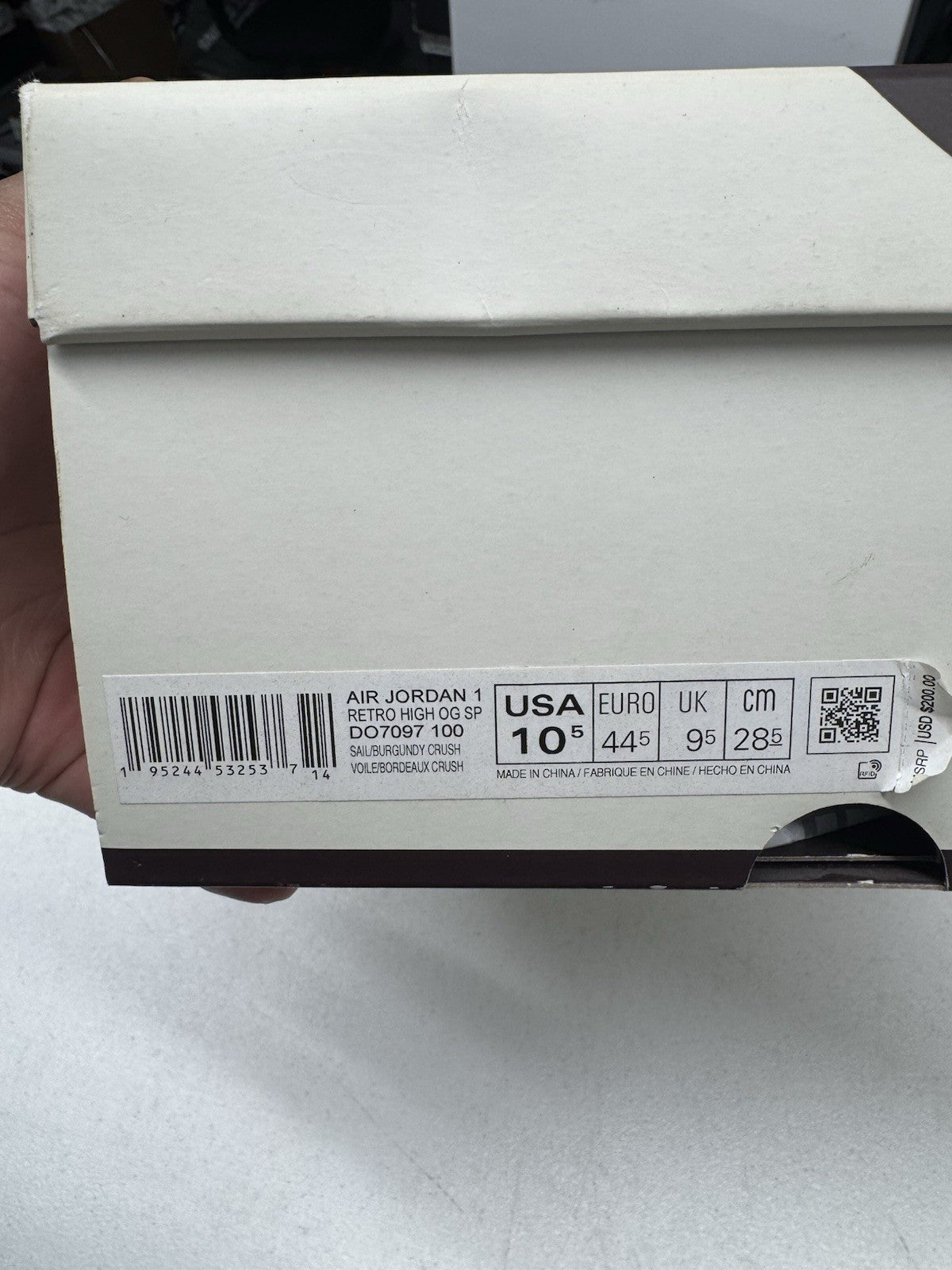 Jordan Air Jordan 1 High OG x A Ma Maniere Airness Sail/Burgundy 2021 SIZE 10.5