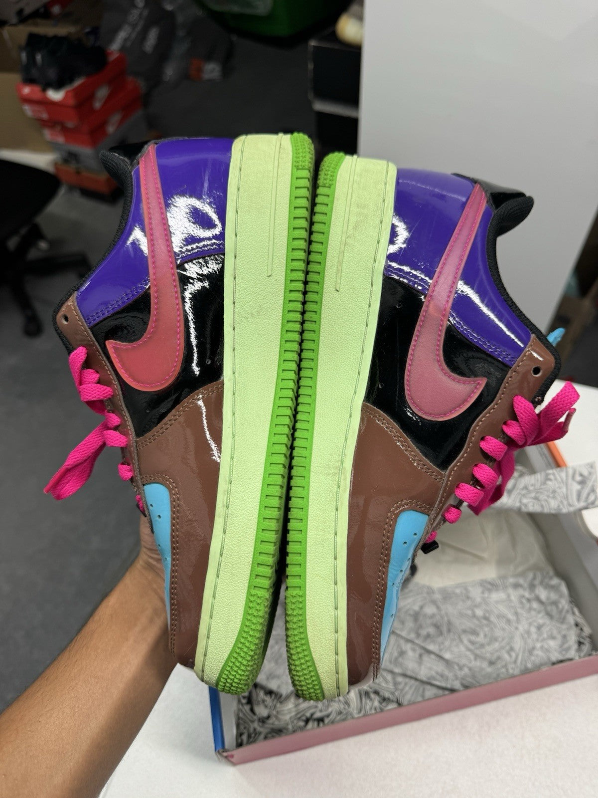 Nike Undefeated Air Force 1 Low Pink Prime Multicolor Patent Leather SIZE 8.5