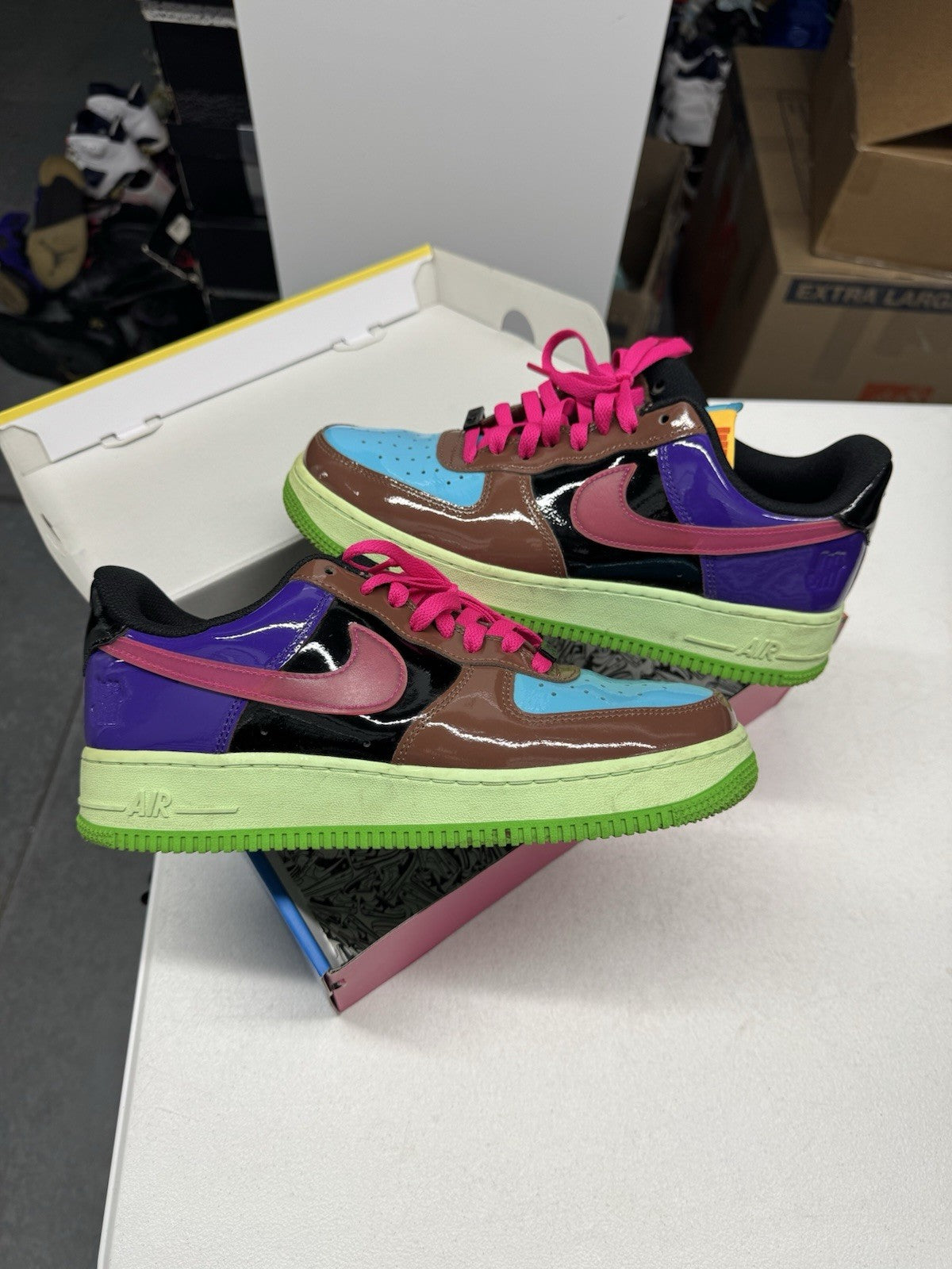 Nike Undefeated Air Force 1 Low Pink Prime Multicolor Patent Leather SIZE 8.5
