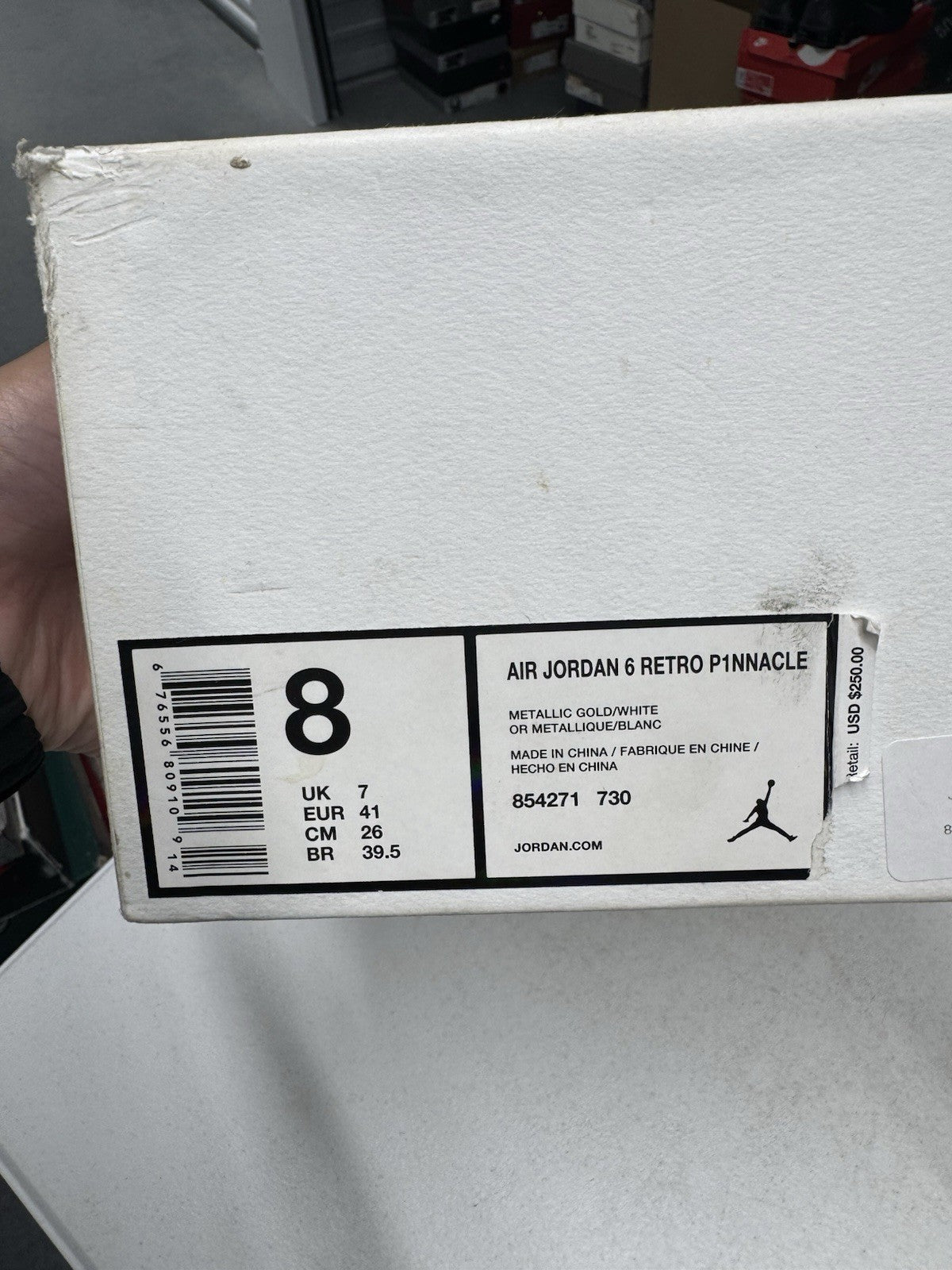 Jordan Air Jordan 6 Retro Pinnacle Men's Sneakers Metallic Gold/White SIZE 8
