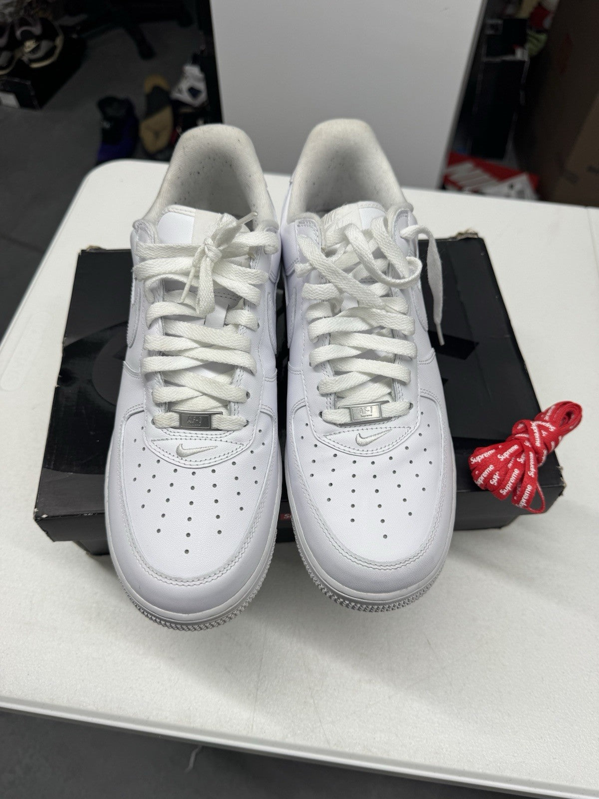 Nike Air Force 1 Low Supreme Box Logo White/White Sneakers 2020 SIZE 10.5