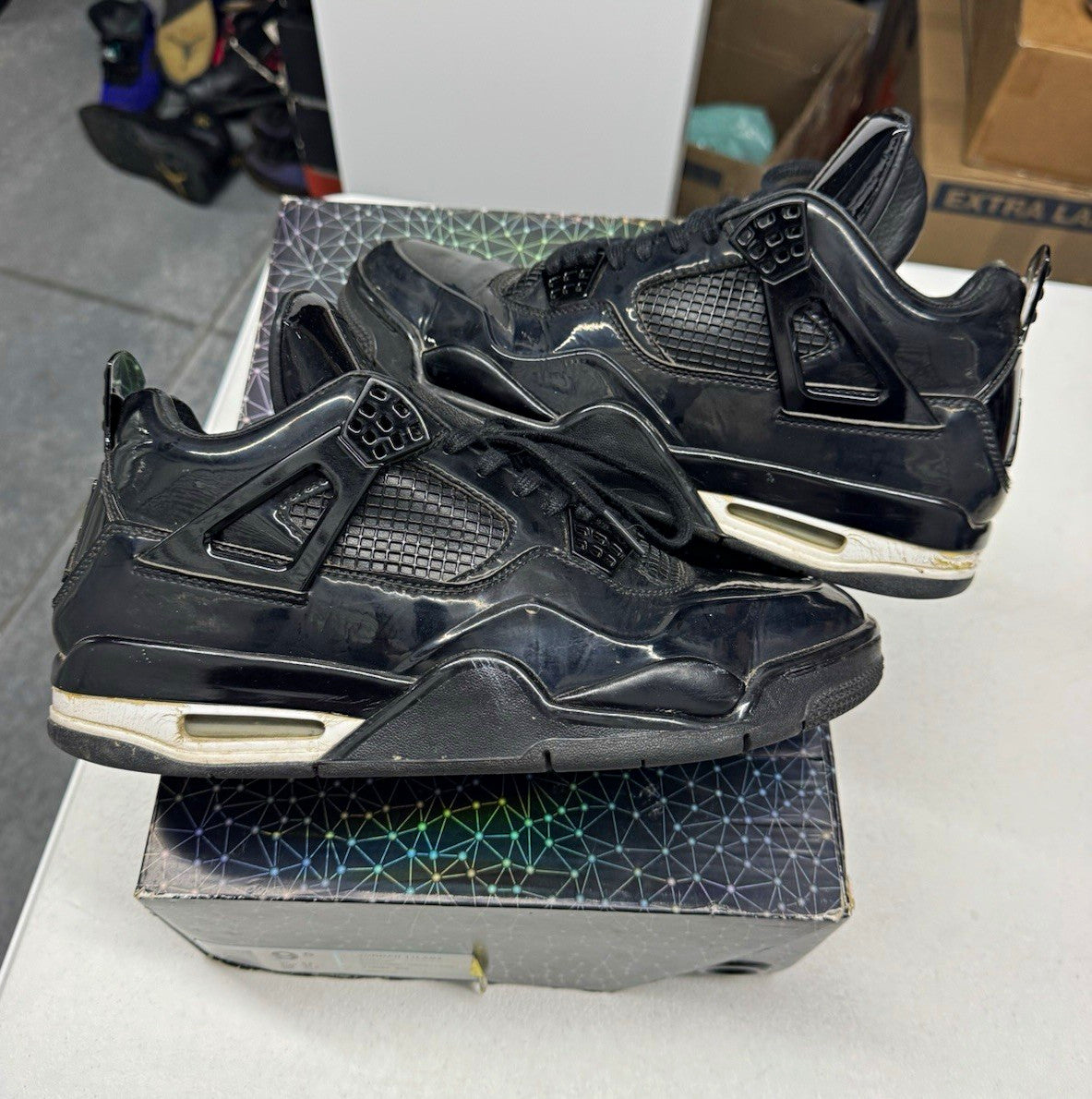 Jordan Air Jordan 4 Retro 11Lab4 Black/White Patent Leather Sneakers SIZE 9.5